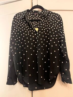 NYDJ NWT Black Polka Dot Button-Up Blouse